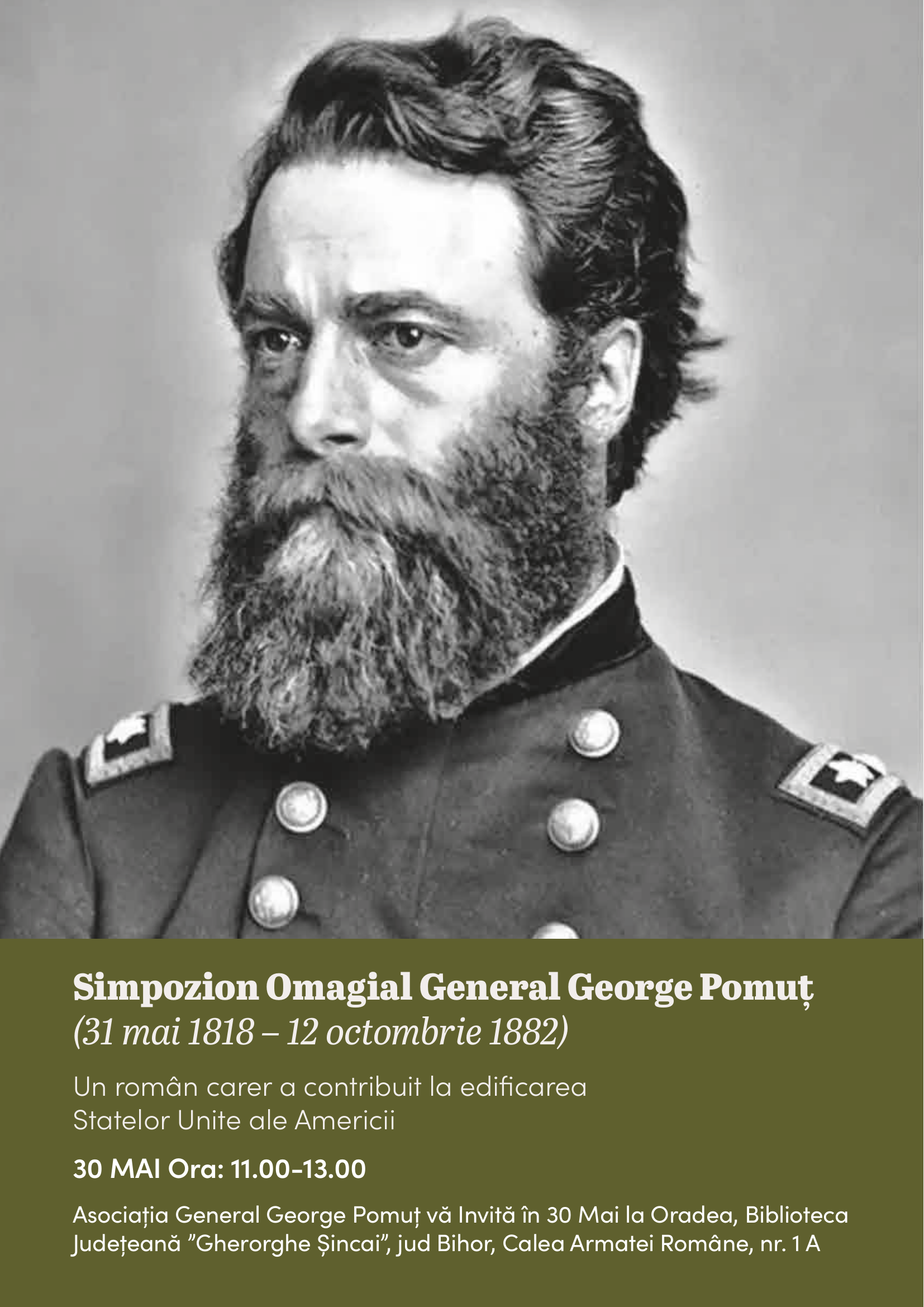 Afiș Simpozion Omagial General George Pomuț — 30 mai, Oradea